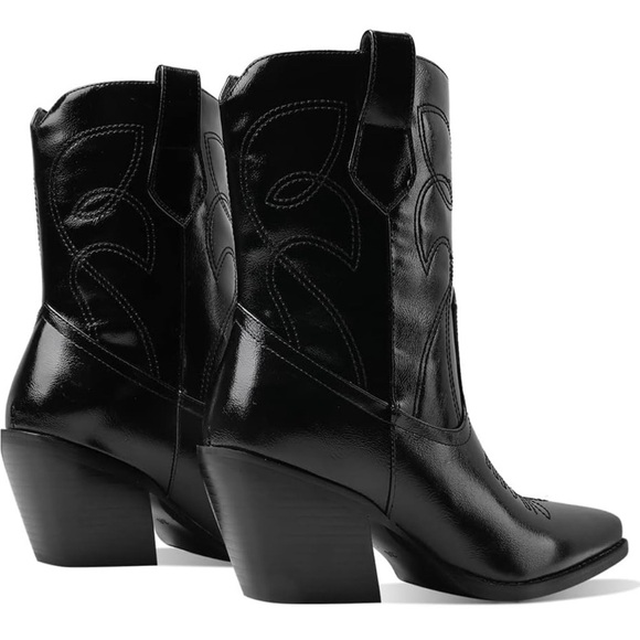 Western Chunky Heel Cowboy Embroidery Vintage Cowgirl Ankle Boots Size 7.5 New - Picture 2 of 9